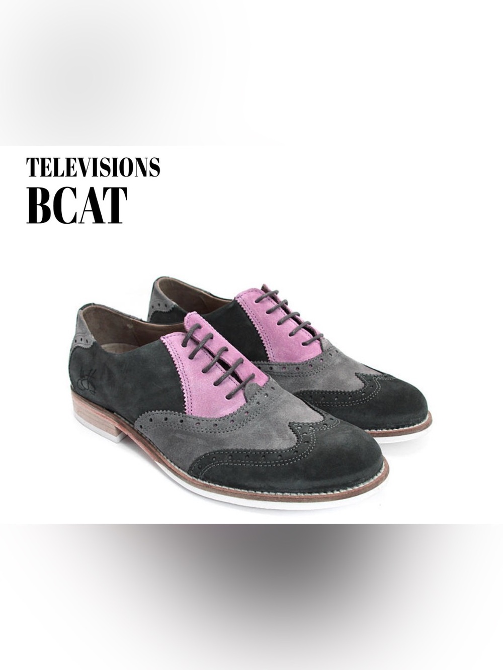 Fluevog EXCELLENT Televisions BCAT gray/lavender suede wingtip brogue loafer -12